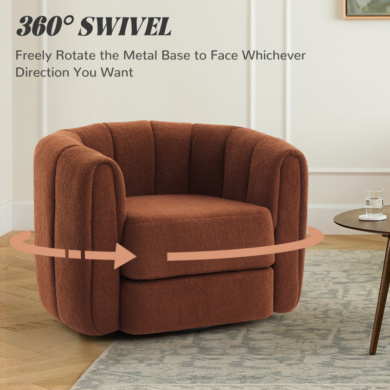 Latitude Run® Swivel Accent Chair Boucle Upholstered Pumpkin-shape ...
